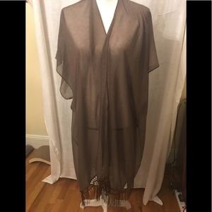 NWOT Brown shawl with armholes and fringe